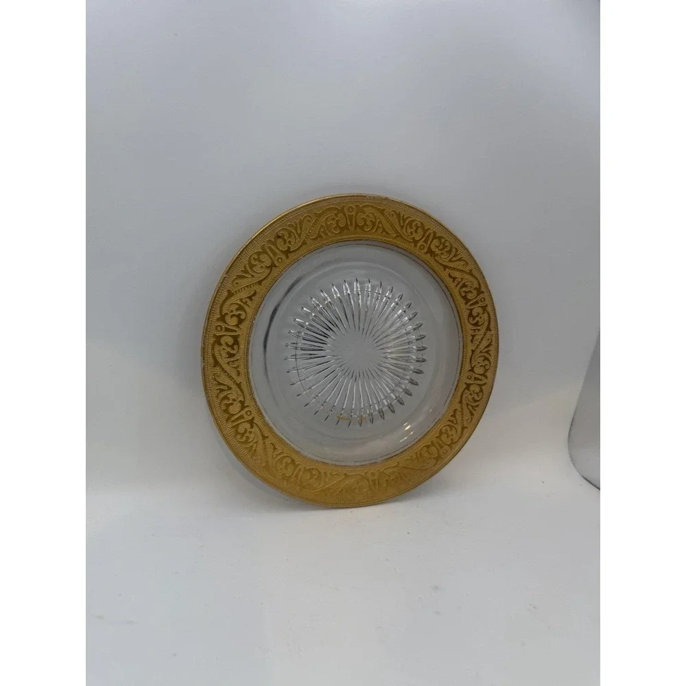 Vintage Gold Encrusted Clear Glass Dessert Salad Plate‎ 8